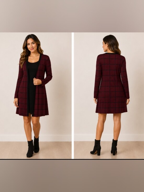 Studio One New York Dresses & Skirts - Studio One New York Maroon Windowpane Midi Dress Layered One Piece S